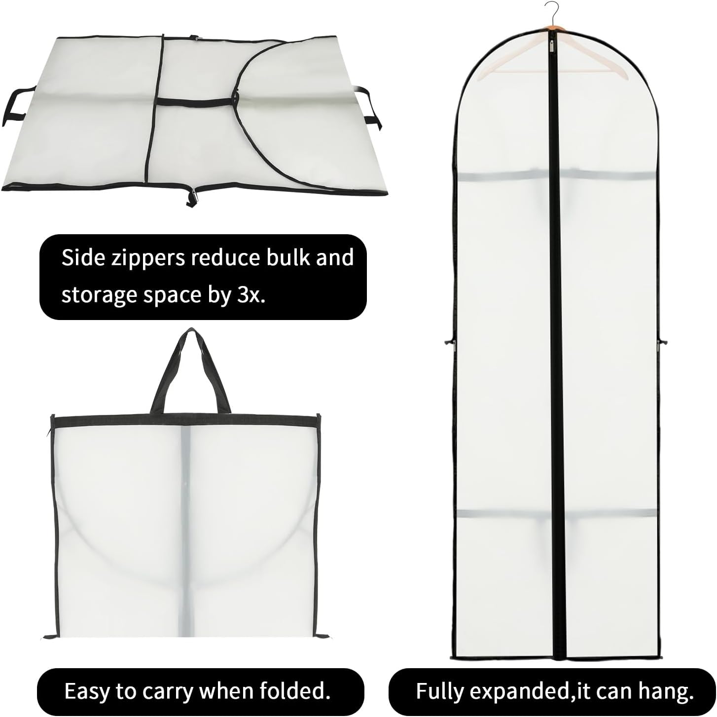 Housse de rangement pour vêtements longs – Sac à robe de 180 cm avec fermeture éclair et fenêtre (2 pièces)