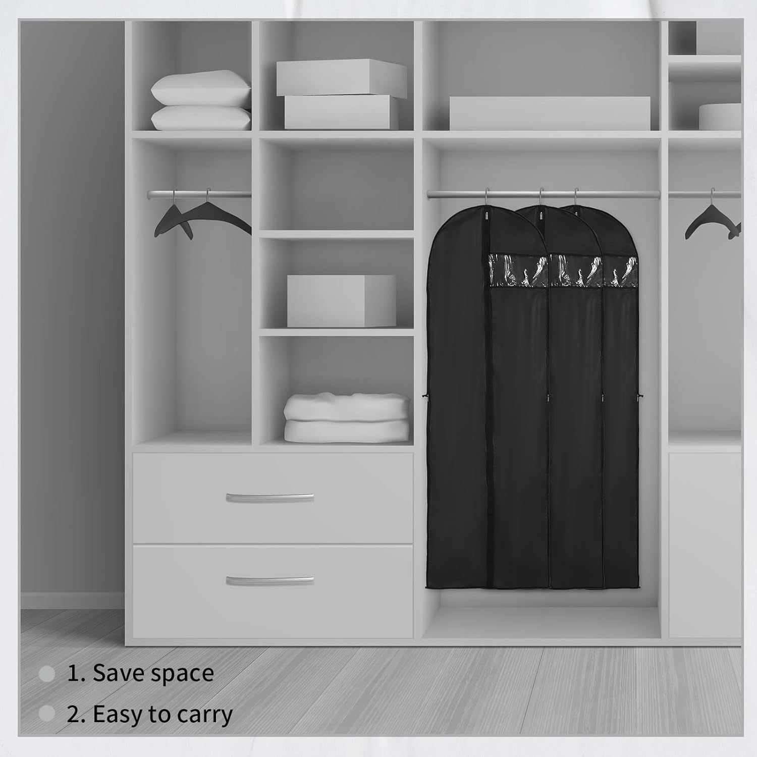 Housse de rangement pour vêtements longs – Sac à robe de 180 cm avec fermeture éclair et fenêtre (2 pièces)