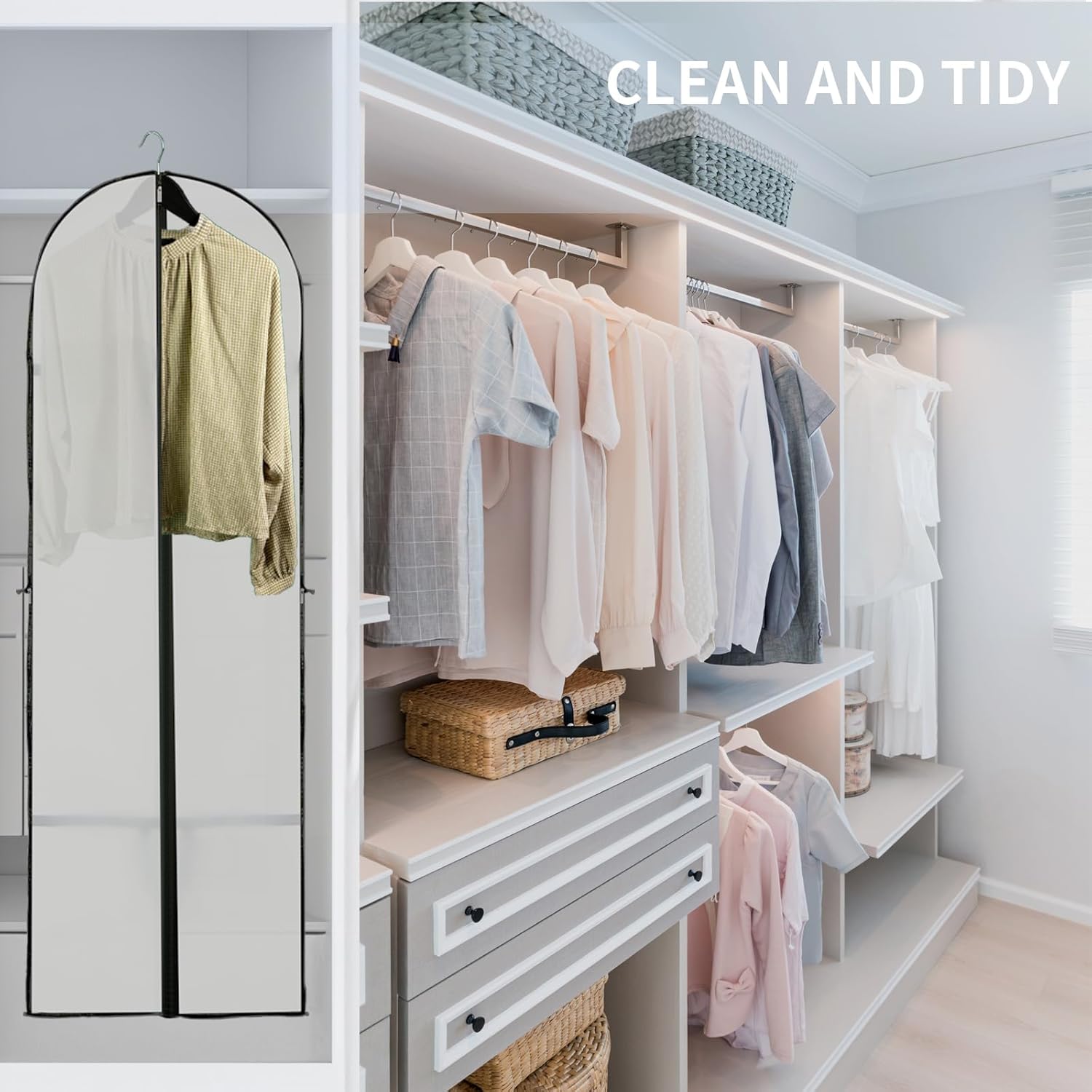 Housse de rangement pour vêtements longs – Sac à robe de 180 cm avec fermeture éclair et fenêtre (2 pièces)
