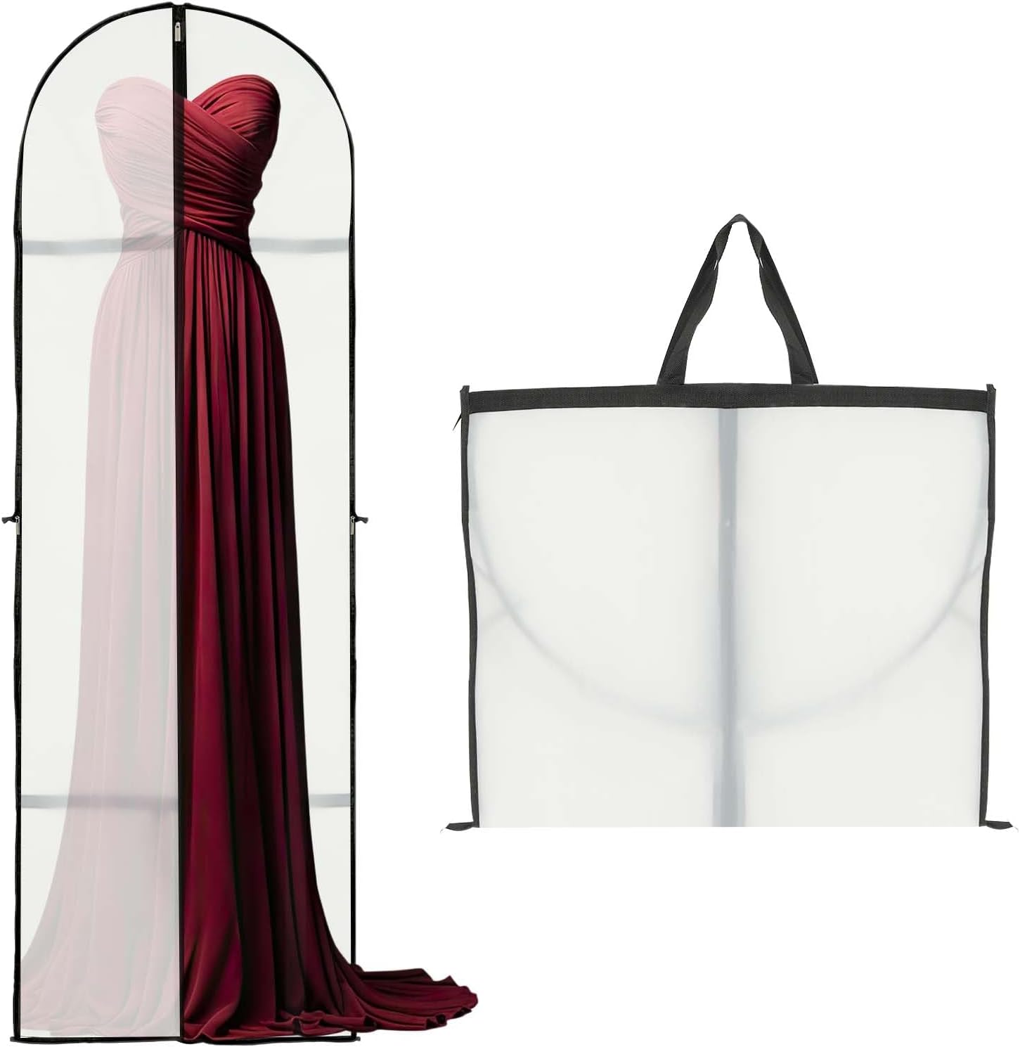 Housse de rangement pour vêtements longs – Sac à robe de 180 cm avec fermeture éclair et fenêtre (2 pièces)