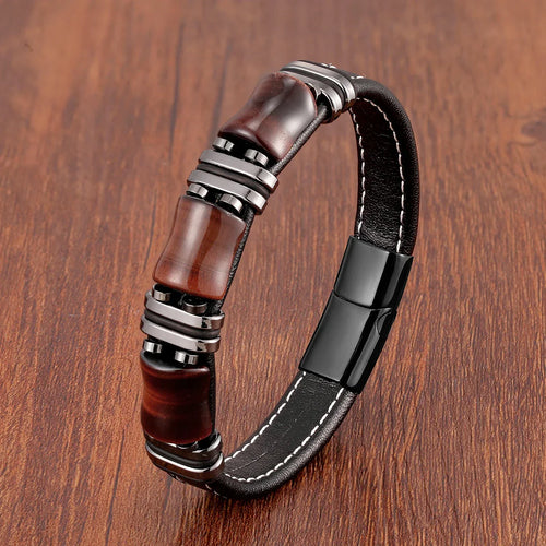Bracelet en Cuir en Pierre Naturelle Œil de Tigre