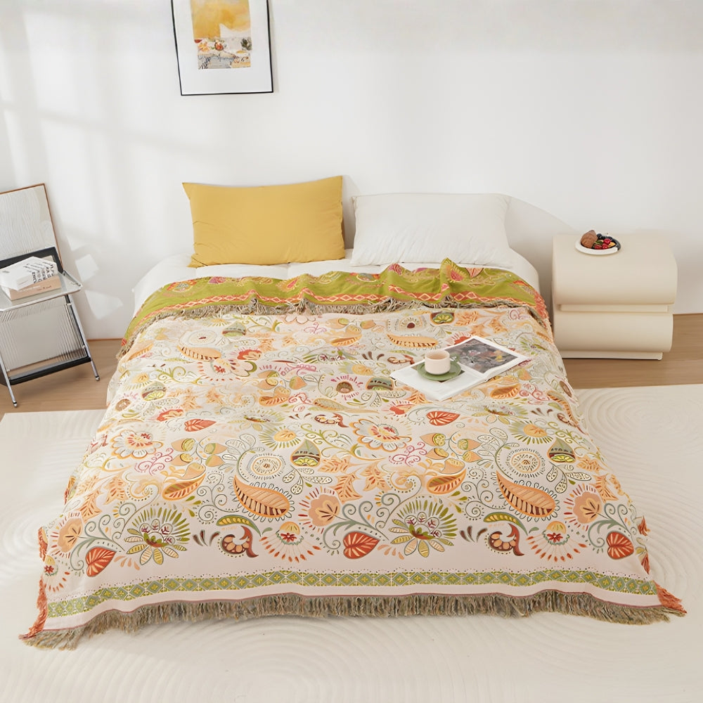 Couverture réversible en coton Boho Feuille d'Automne