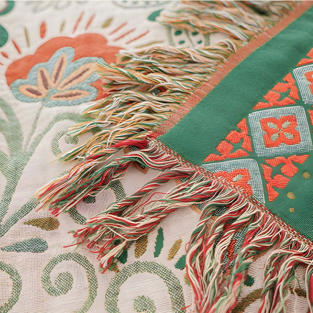 Couverture réversible en coton Boho Feuille d'Automne