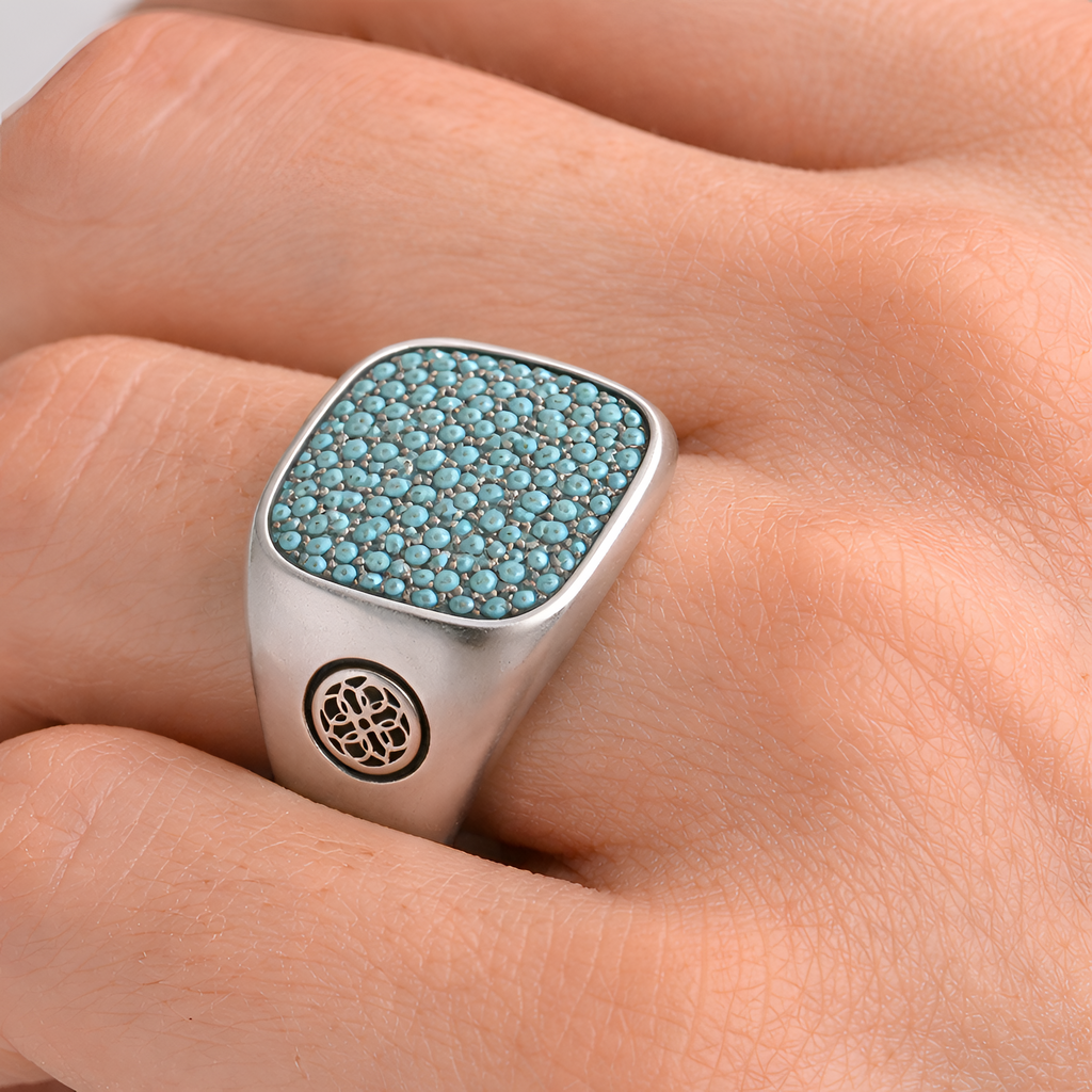 David - Bague chevalière en argent avec détails turquoise