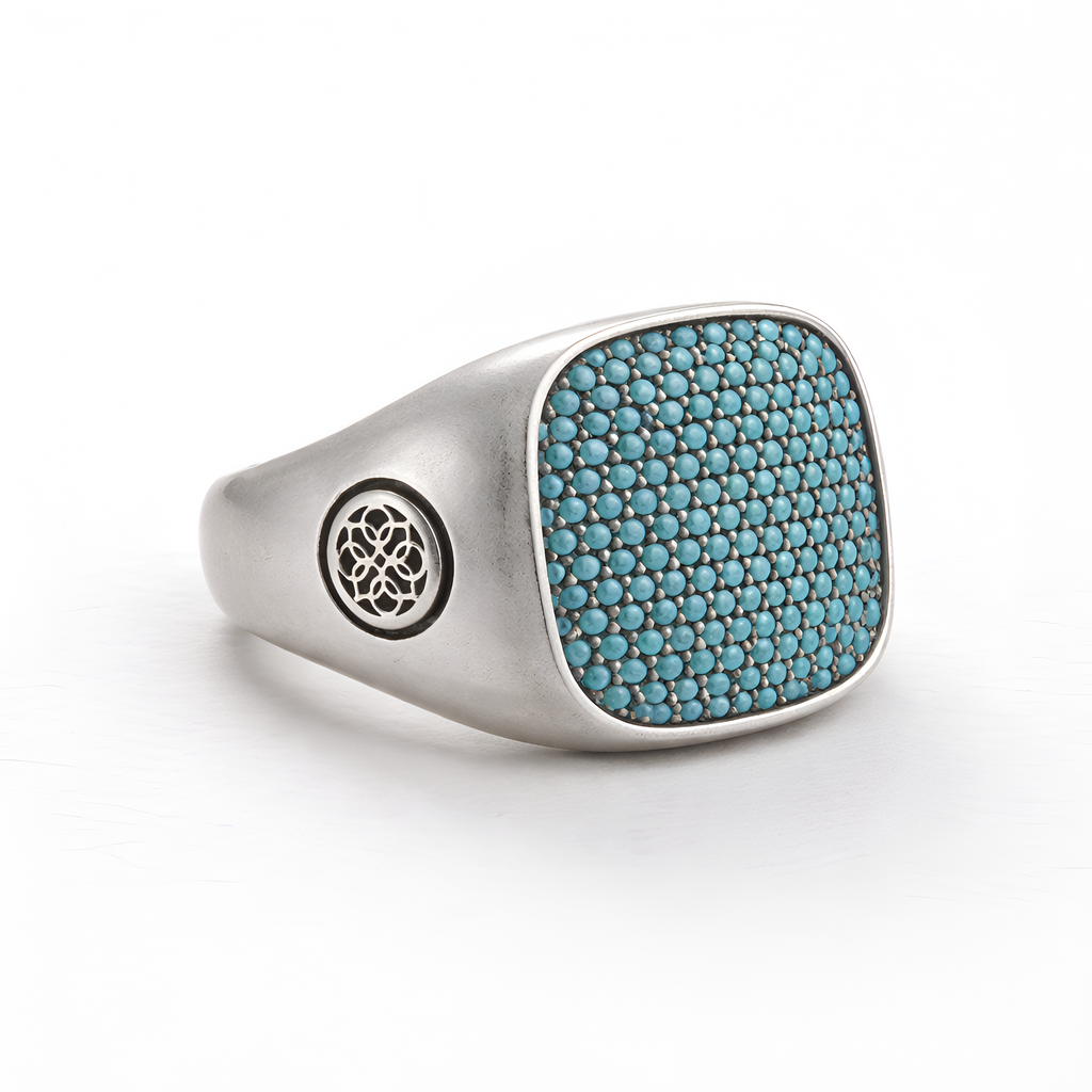 David - Bague chevalière en argent avec détails turquoise