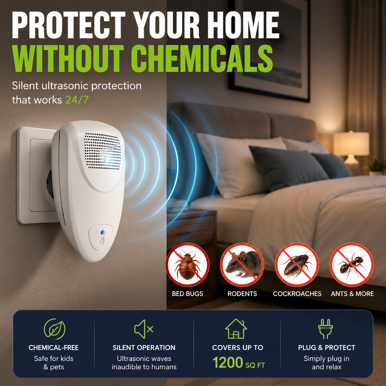 BUGBARRIER – Répulsif Ultrasonique contre les Punaises de Lit pour une Protection Sûre à Domicile