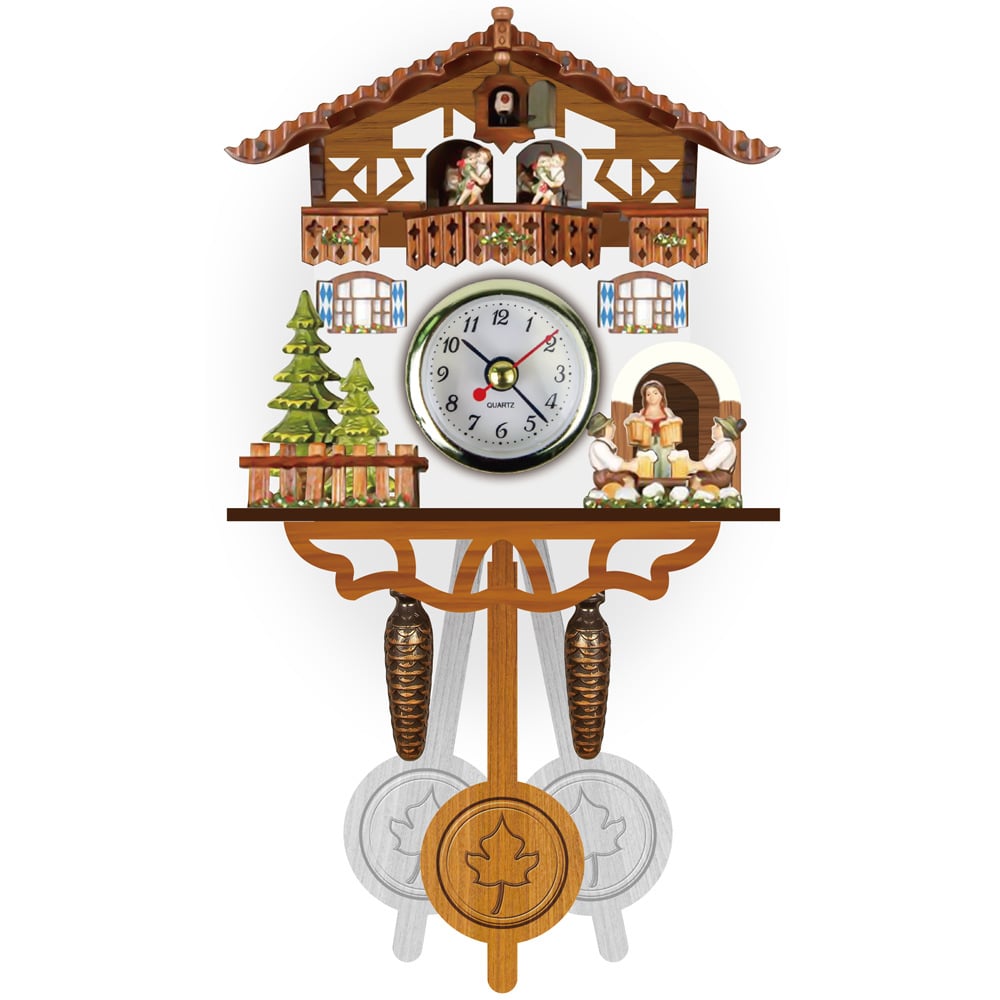 Horloge à coucou traditionnelle | Fabriquée à la main en bois de la Forêt-Noire | Design chalet avec musique et figurines