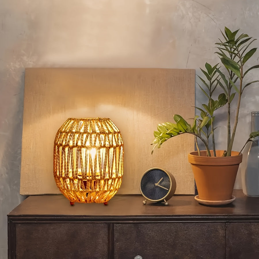 Lampe de Table en Rotin Bohème – Accent Lumineux Fait Main pour Chambre ou Espace de Vie