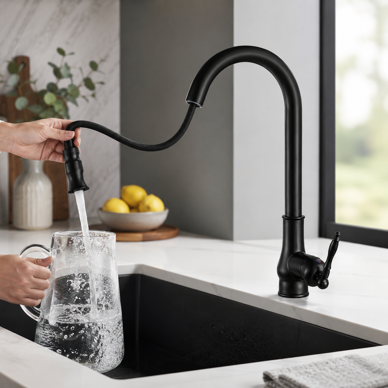 BRONZEFLOW – Robinet de cuisine à tirage antique en bronze avec contrôle tactile