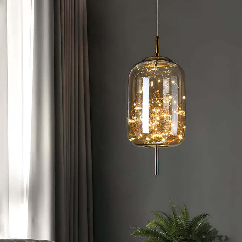 Suspension en Verre Marron avec Plusieurs Lumières