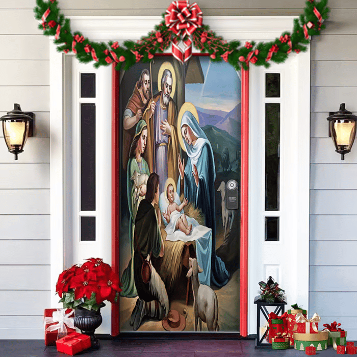 Décoration de porte de Noël avec le Père Noël | Couverture de porte en tissu | Montage rapide & réutilisable
