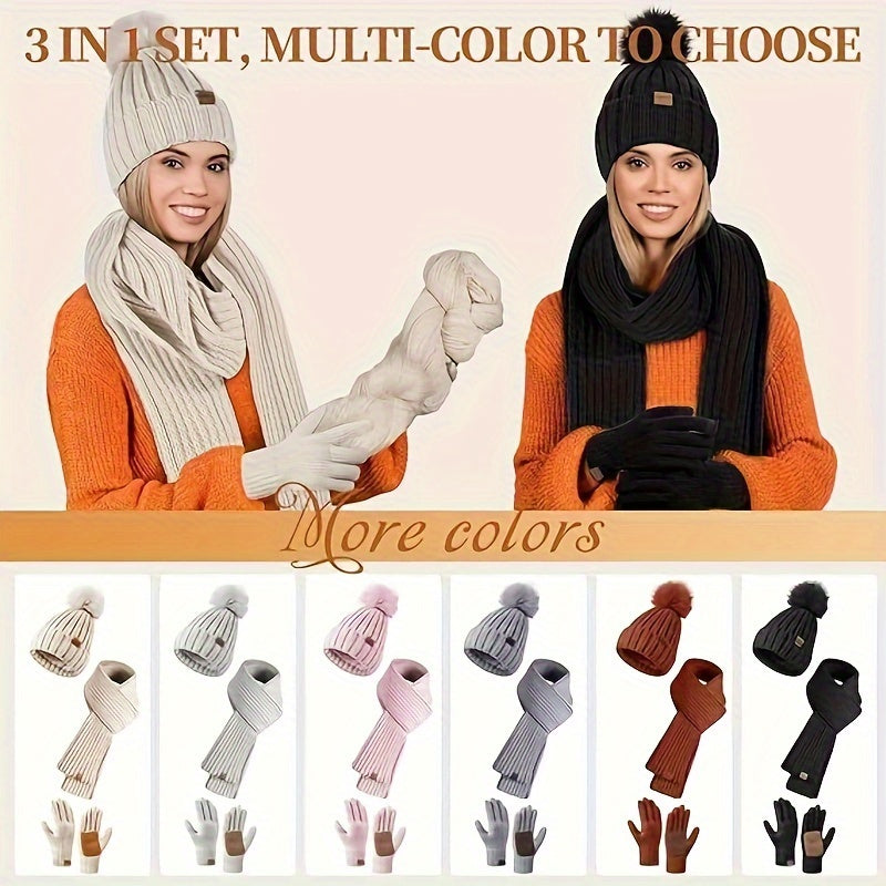 Ensemble d'Hiver 3-en-1 Lieke – Bonnet Tricoté Chaud, Écharpe et Gants