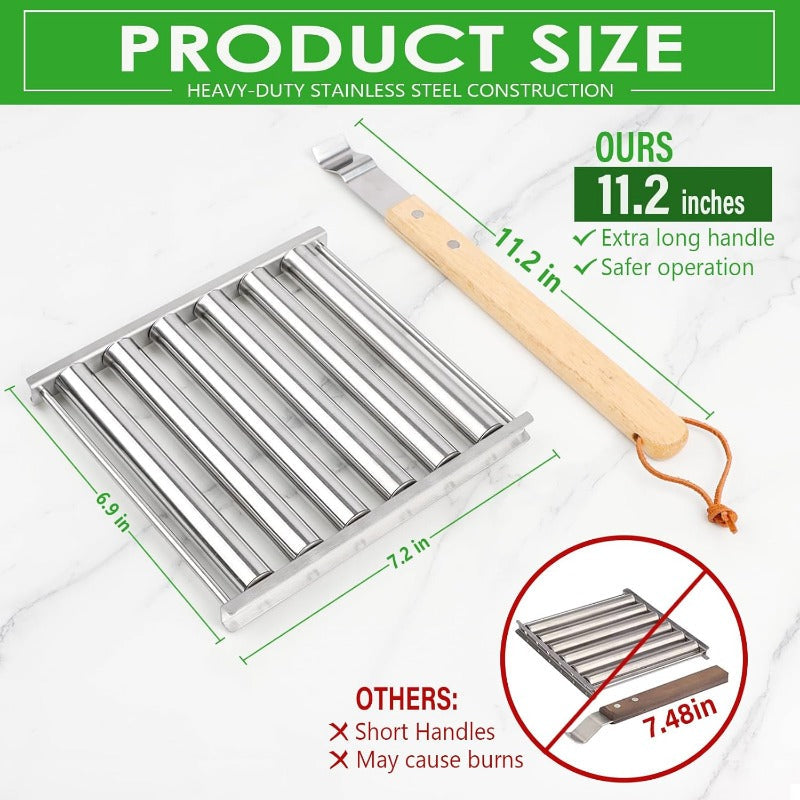 Grille à Hot Dog Rotative avec Poignée en Bois Détachable