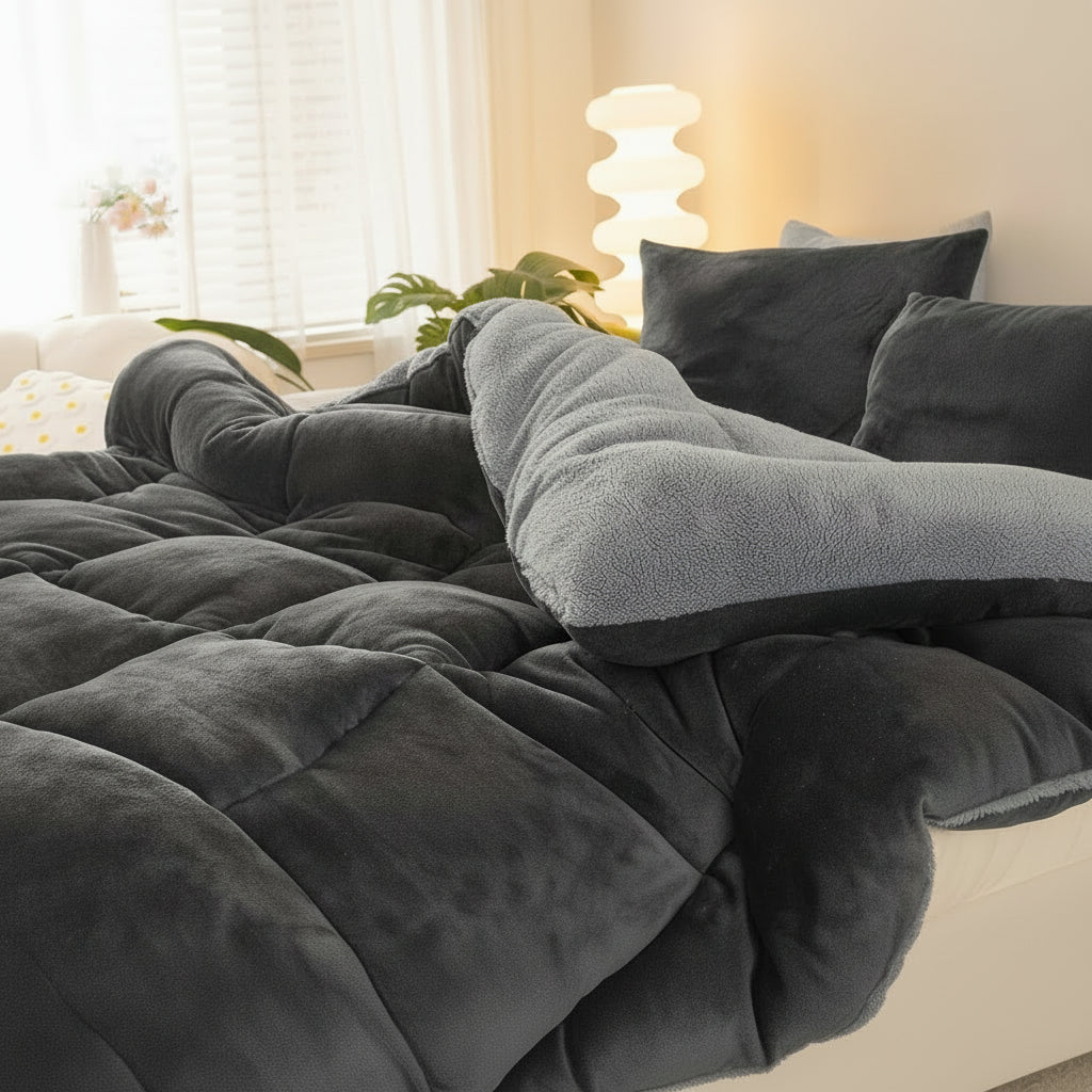 VELVLOFT – Couette en Fleece d'Agneau à Motif Grille