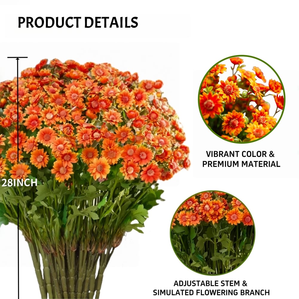 Chrysanthèmes artificiels | Résistants aux UV | Décoration d'automne pour l'extérieur | Tissu en soie mélangée réaliste