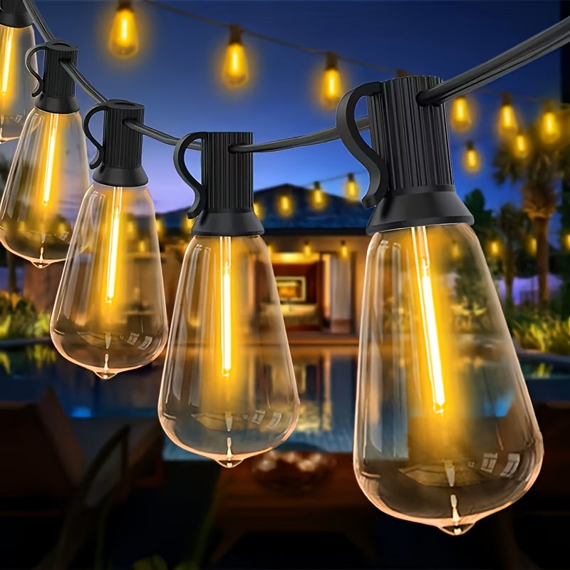 SOLARA - Guirlande lumineuse solaire de 15 m de qualité commerciale avec ampoules jaunes ST38 dimmables