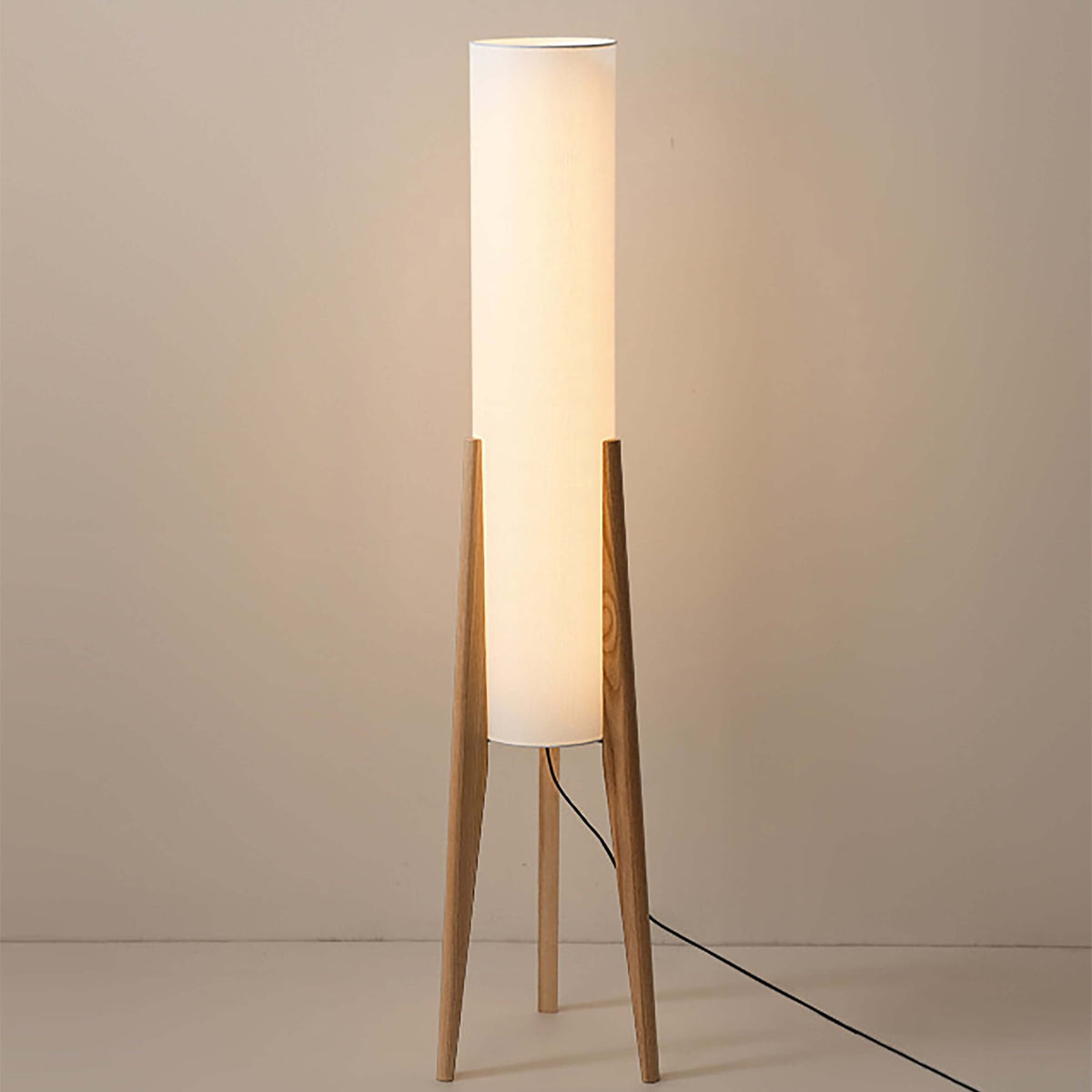 Lampe sur Pied en Bois Massif avec Abat-jour en Tissu