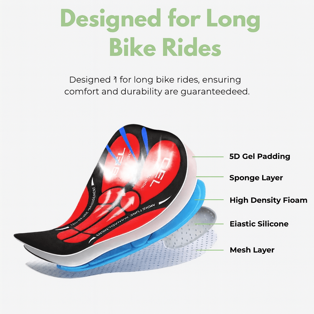 BIKERIDE Shorts – Pantalon de vélo rembourré en gel contre la douleur au siège