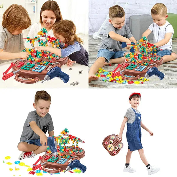 Set de construction et de perçage Montessori pour enfants | Jeu créatif 2D & 3D | Jouet éducatif pour développer les compétences STEM