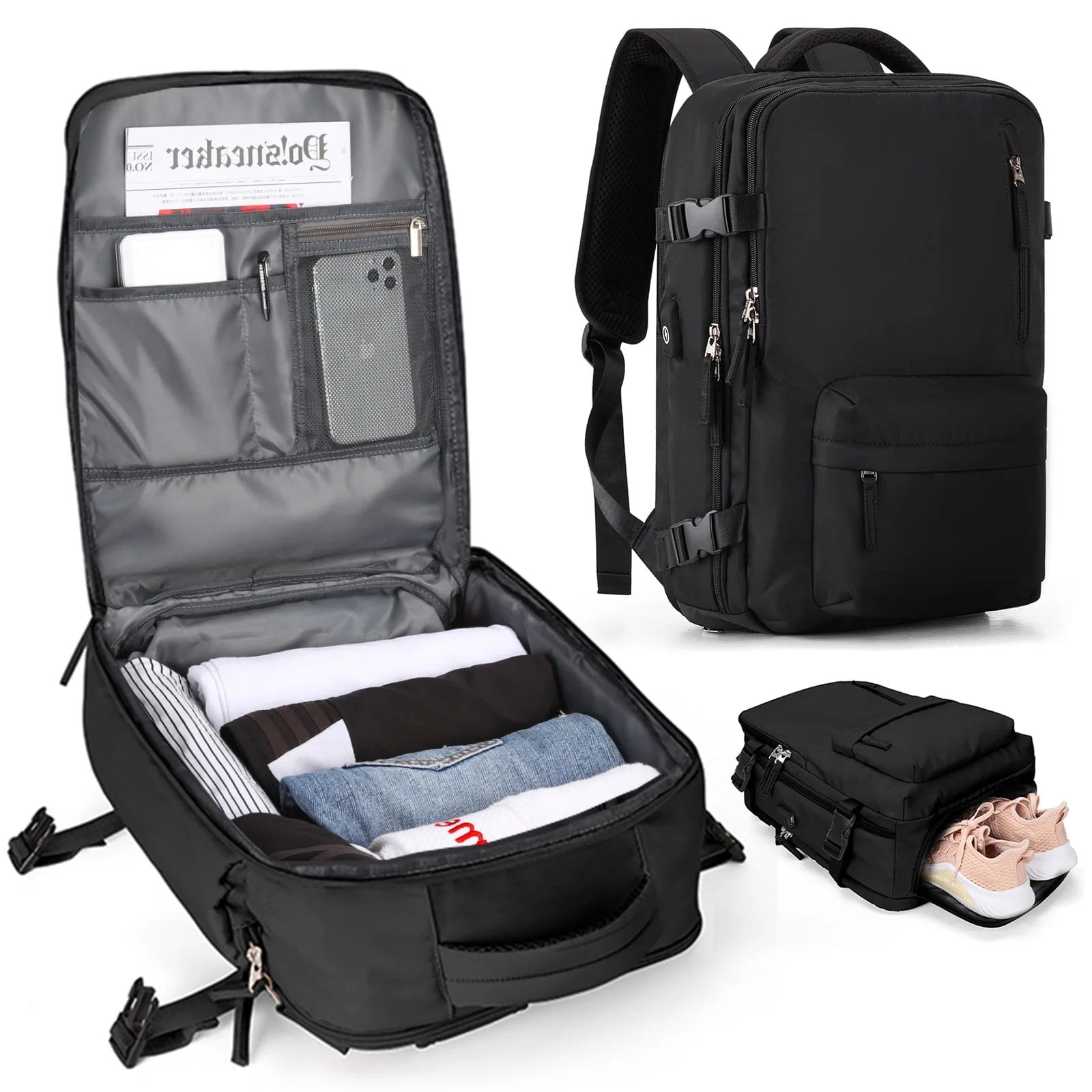Sac à dos de voyage Travelliva pour femmes 35 L | Imperméable et avec port USB | Anti-vol et compartiment à chaussures | Pour la randonnée, la vie quotidienne et les voyages