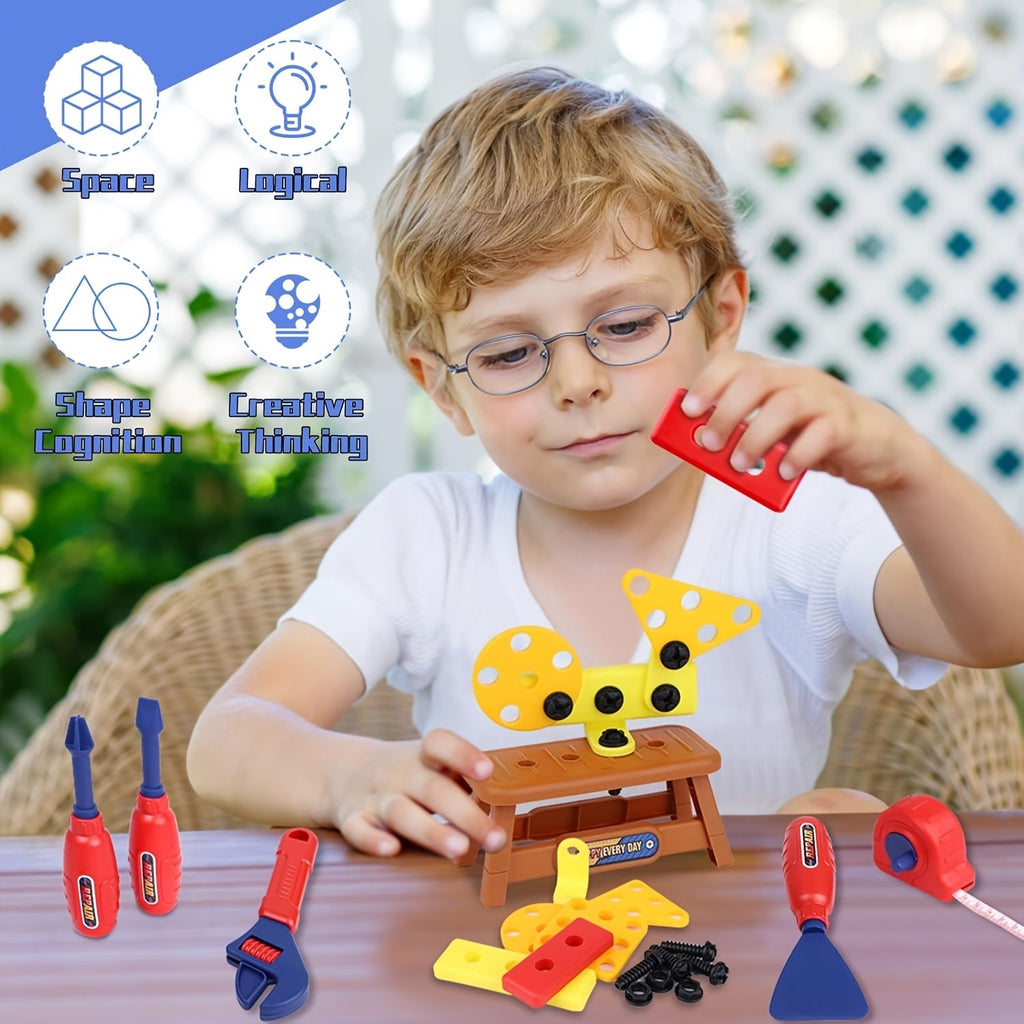 Ensemble d'outils de 48 pièces pour enfants – Avec perceuse électrique, casque de sécurité et sac de rangement