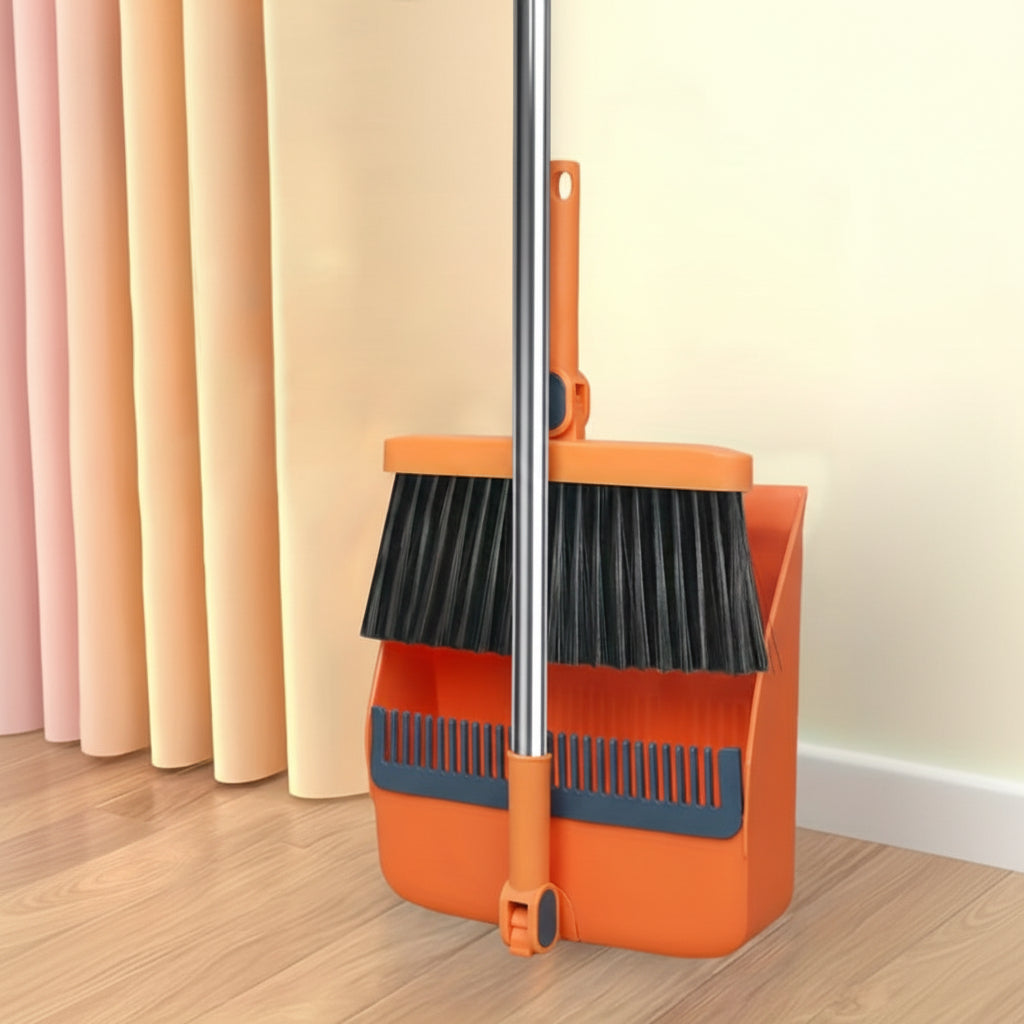 CLEANSWEEP PRO – Ensemble de balai et pelle à poussière avec manche long rotatif et dents de peigne intégrées