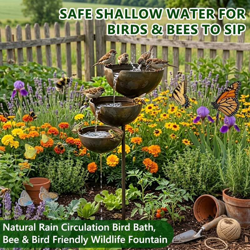 Bain d'oiseaux en métal avec collecte des eaux de pluie