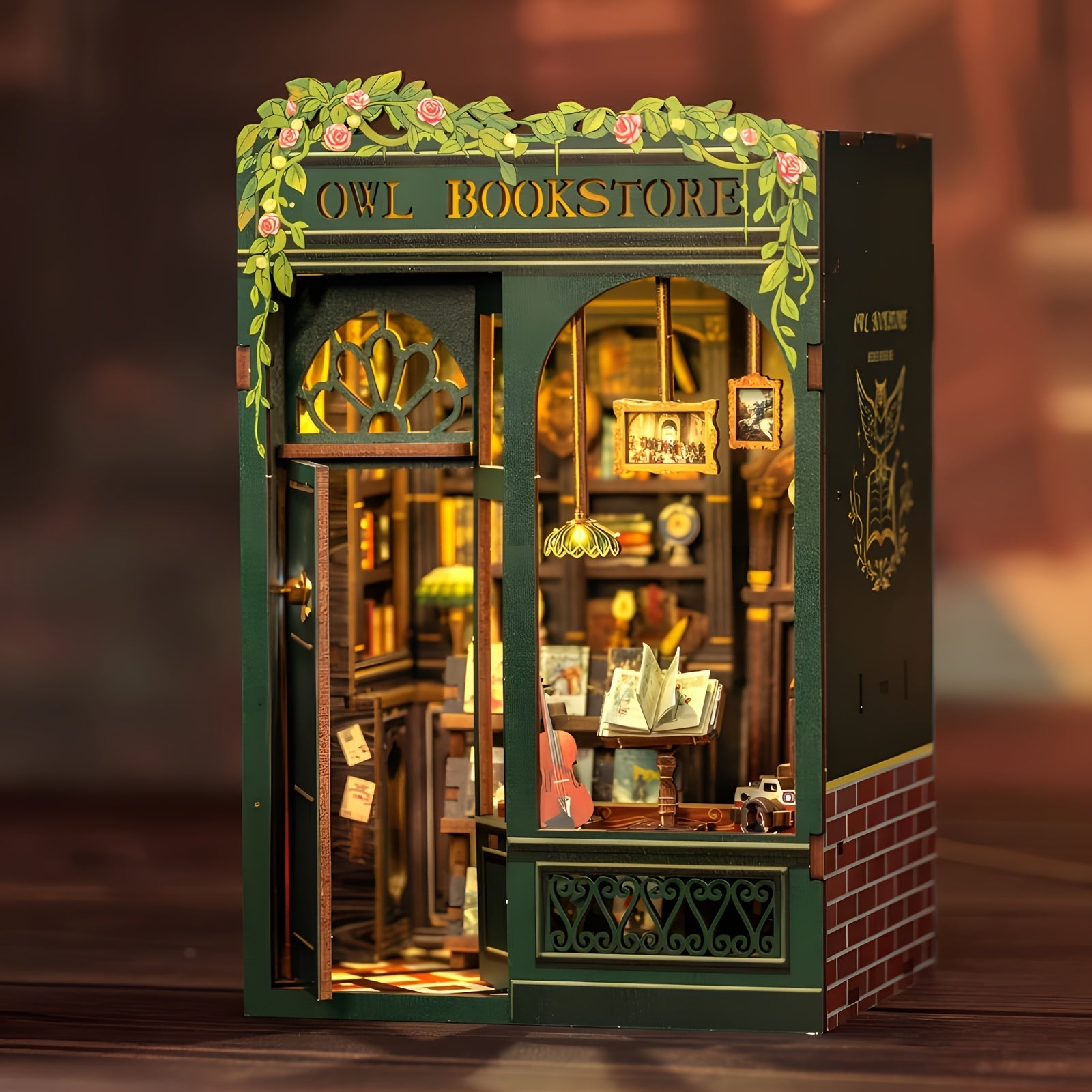 DIY Miniature Hiboux Librairie – Kit en Bois 3D avec Éclairage pour Décoration Créative