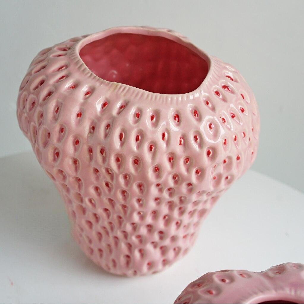 Vase décoratif en céramique en forme de fraise – Parfait pour les fleurs et la décoration de table