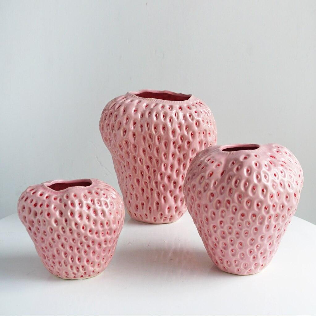 Vase décoratif en céramique en forme de fraise – Parfait pour les fleurs et la décoration de table