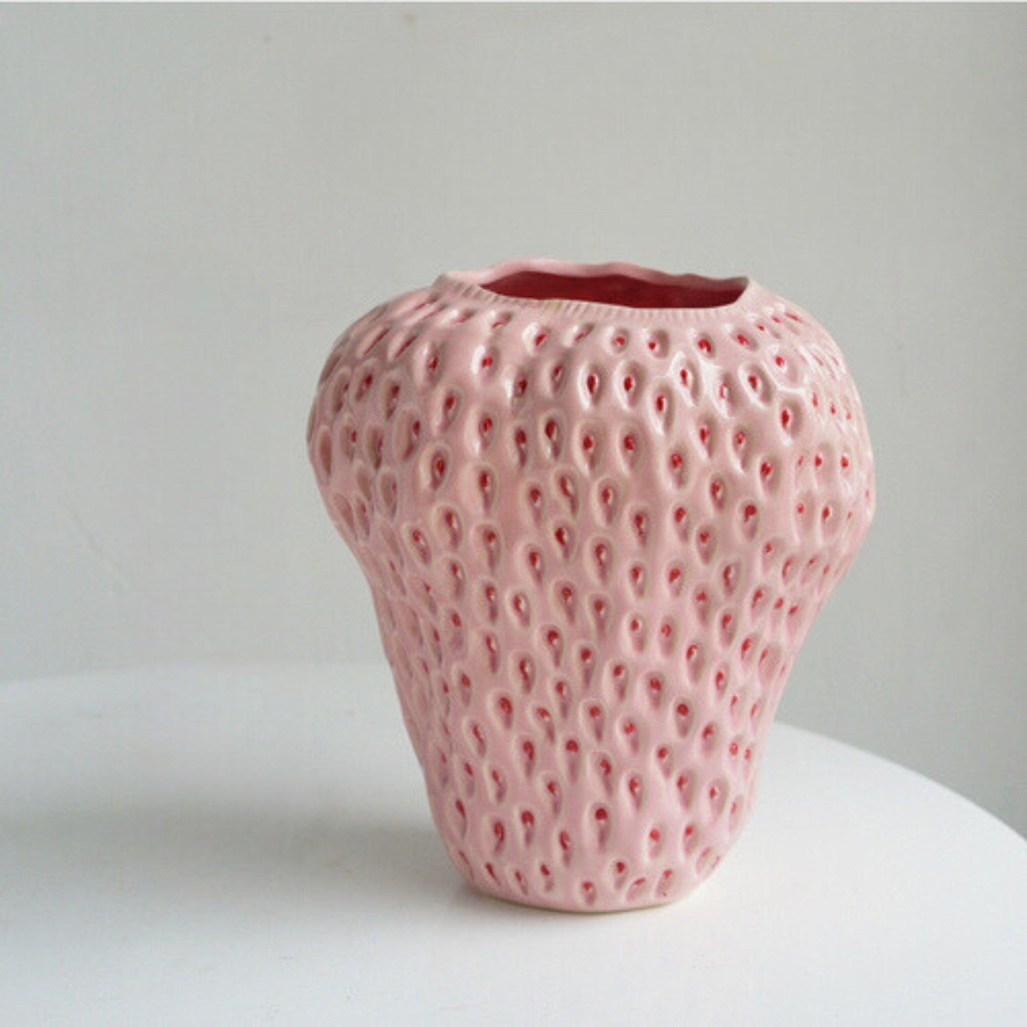 Vase décoratif en céramique en forme de fraise – Parfait pour les fleurs et la décoration de table