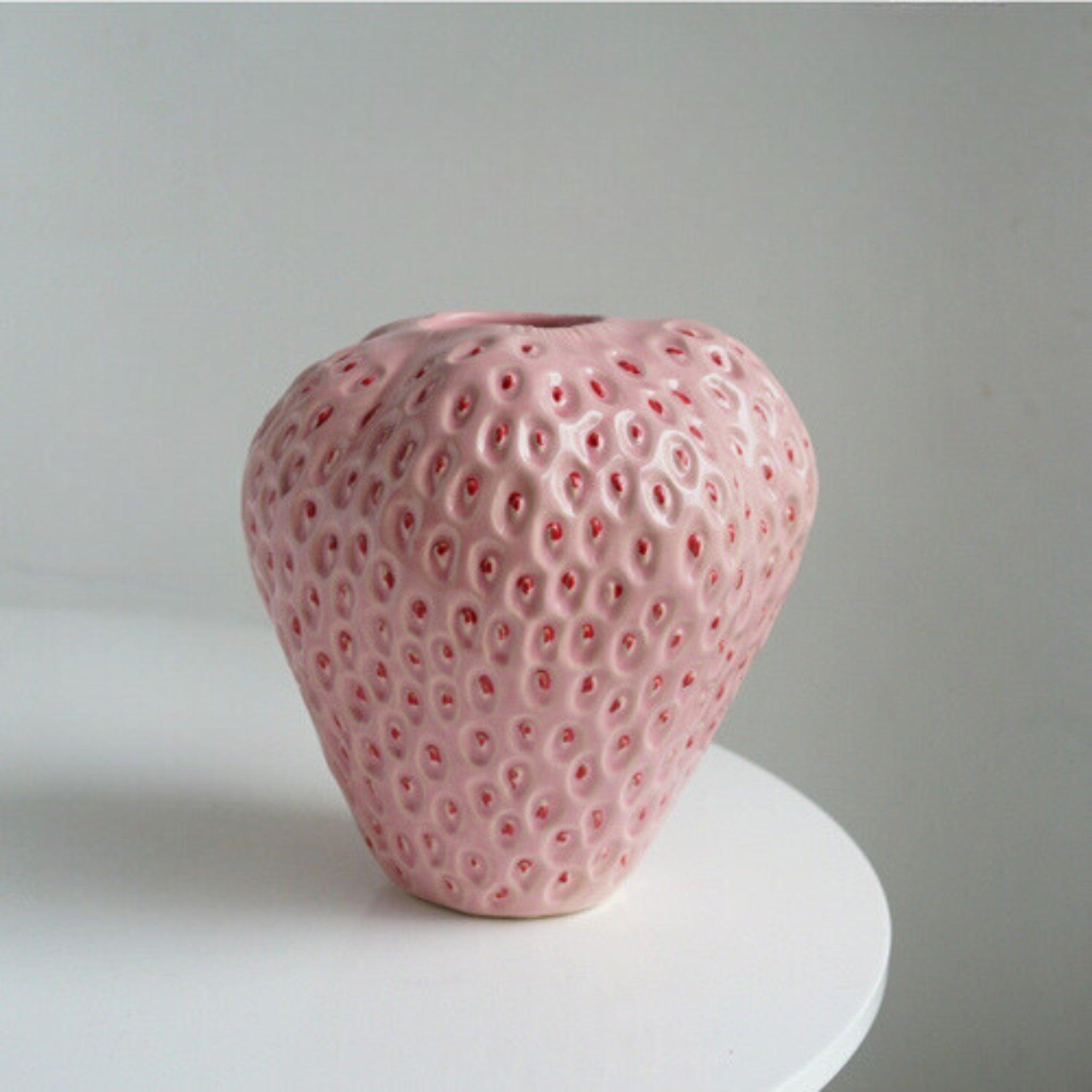 Vase décoratif en céramique en forme de fraise – Parfait pour les fleurs et la décoration de table