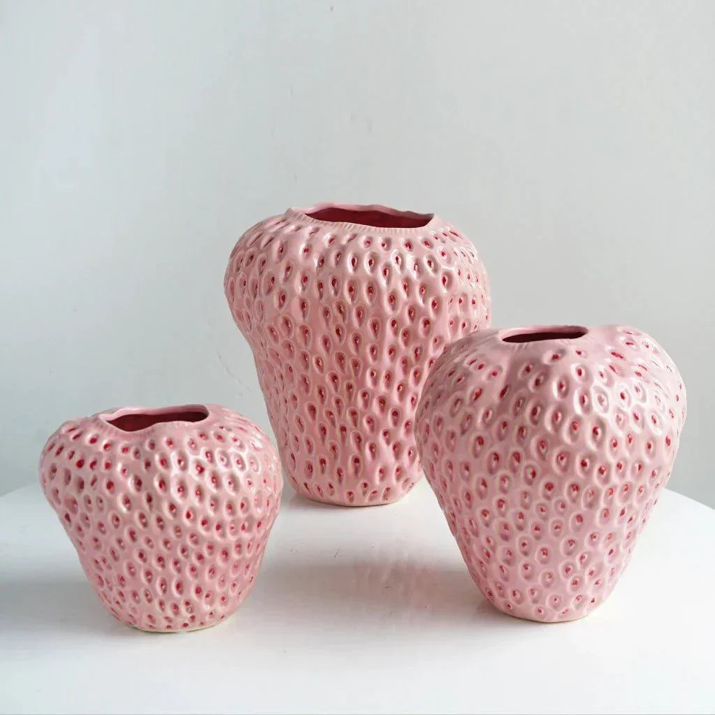Vase décoratif en céramique en forme de fraise – Parfait pour les fleurs et la décoration de table