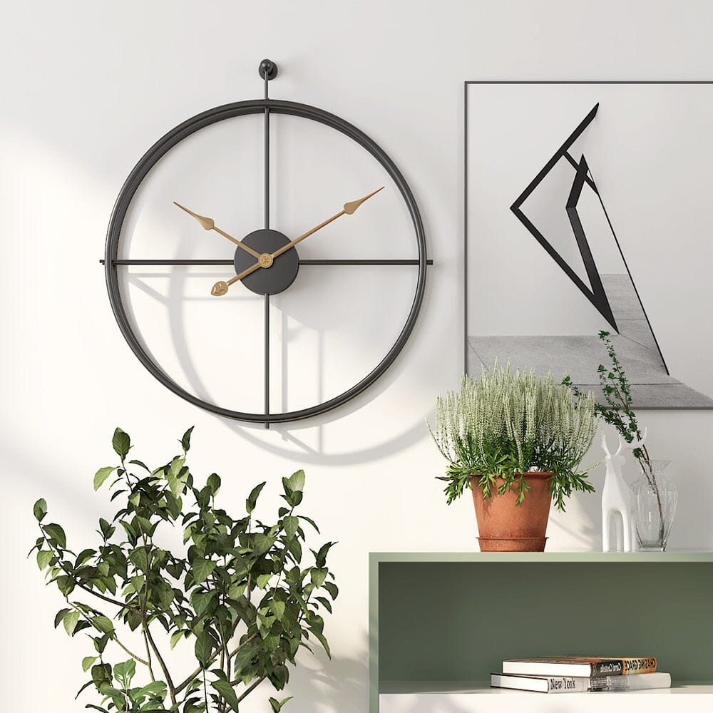 Grande Horloge Murale avec Design Géométrique en Métal et Mécanisme Élégant
