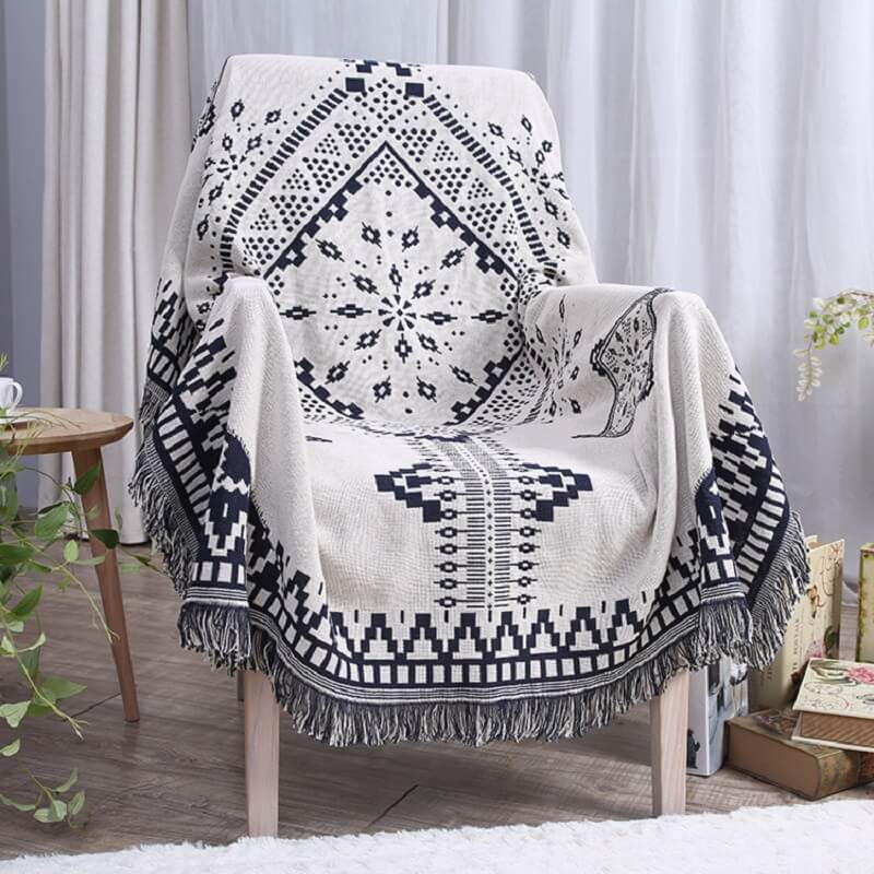Couverture en Tricot avec Franges Bohémiennes pour Canapé
