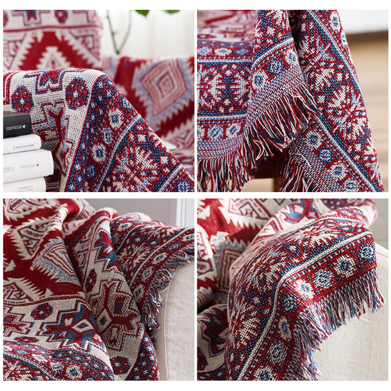 Couverture en Tricot avec Franges Bohémiennes pour Canapé