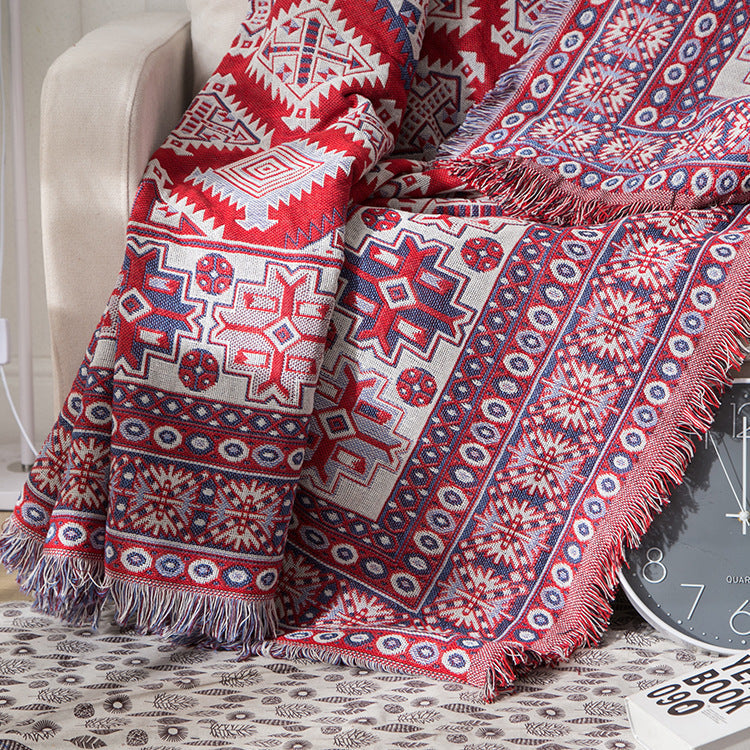Couverture en Tricot avec Franges Bohémiennes pour Canapé