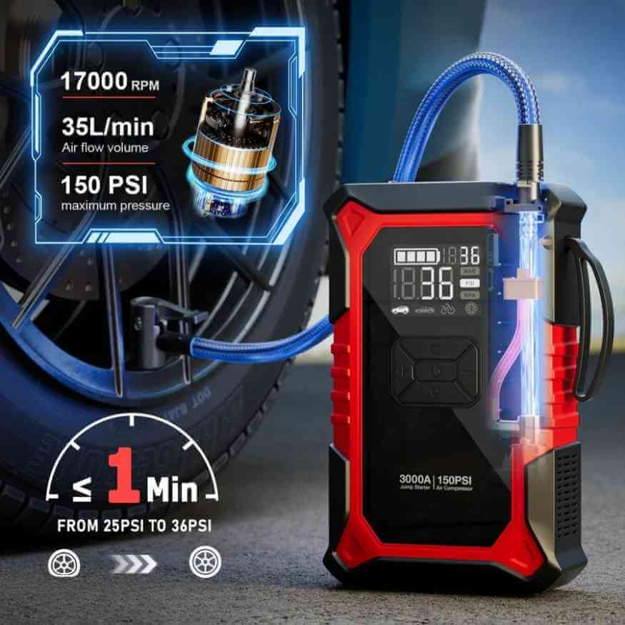 Démarreur Portable avec Compresseur d'Air et Ports USB