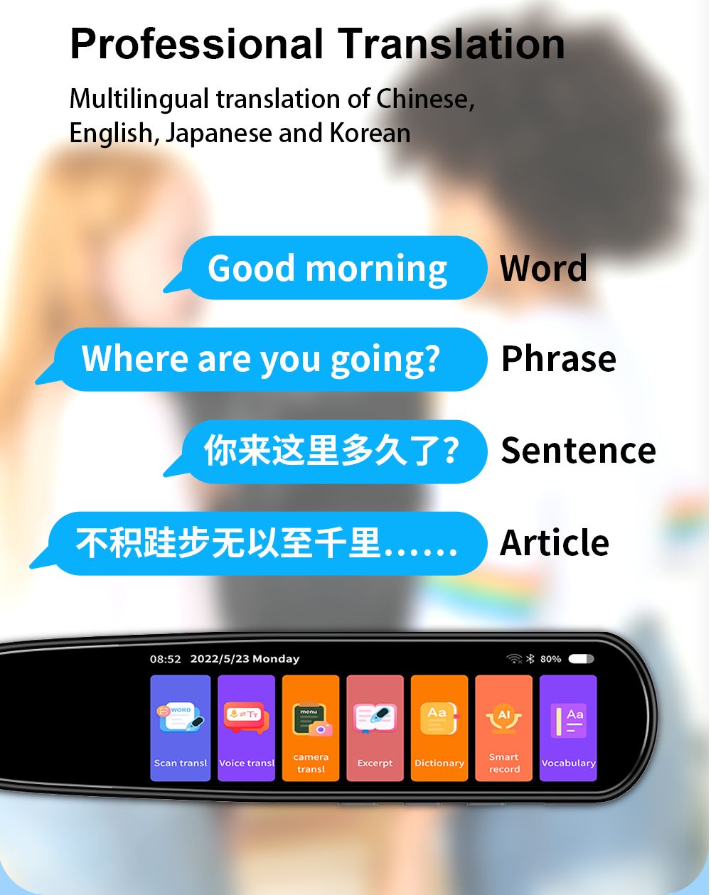 Stylo de Lecture de Traduction Précise 112 Langues