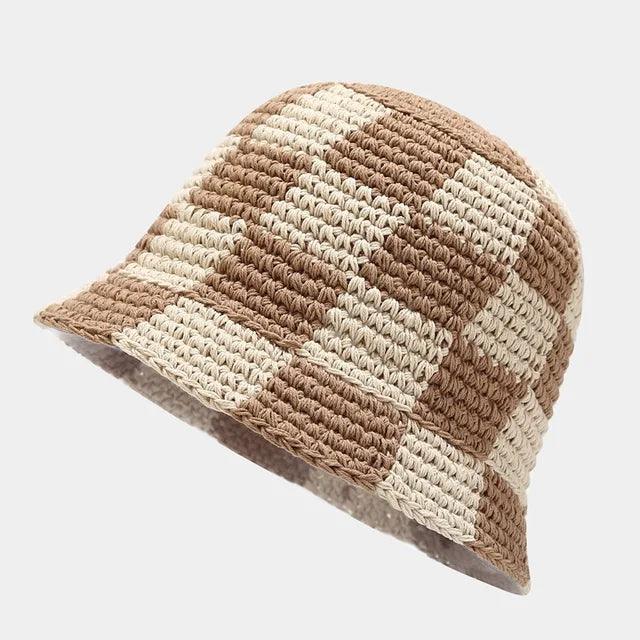 Chapeau de pêcheur pour dames au crochet avec motif à carreaux – Faye