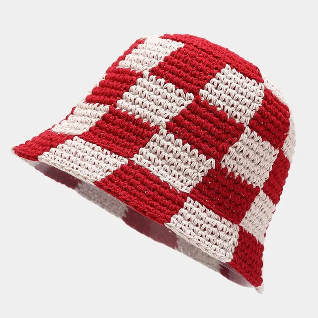 Chapeau de pêcheur pour dames au crochet avec motif à carreaux – Faye