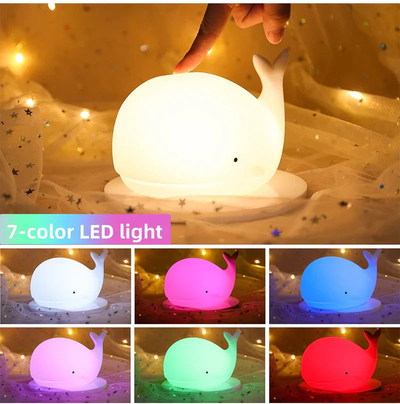 Joli Veilleuse Baleine avec Changement de Couleur - GlowWhale