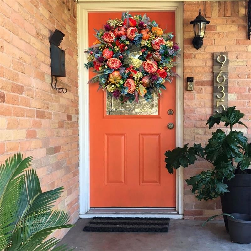 Couronne de porte automne | Fait main | Design Pivoines & Citrouille | Pour intérieur & extérieur
