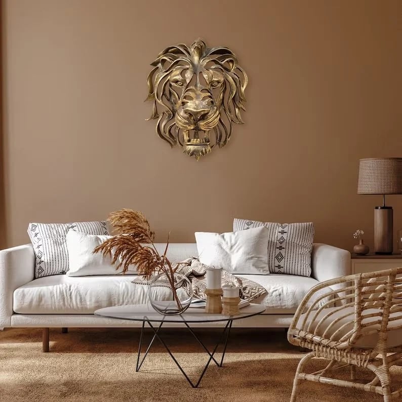 Tête de Lion en Métal Décoration Murale - Élégante et Robuste