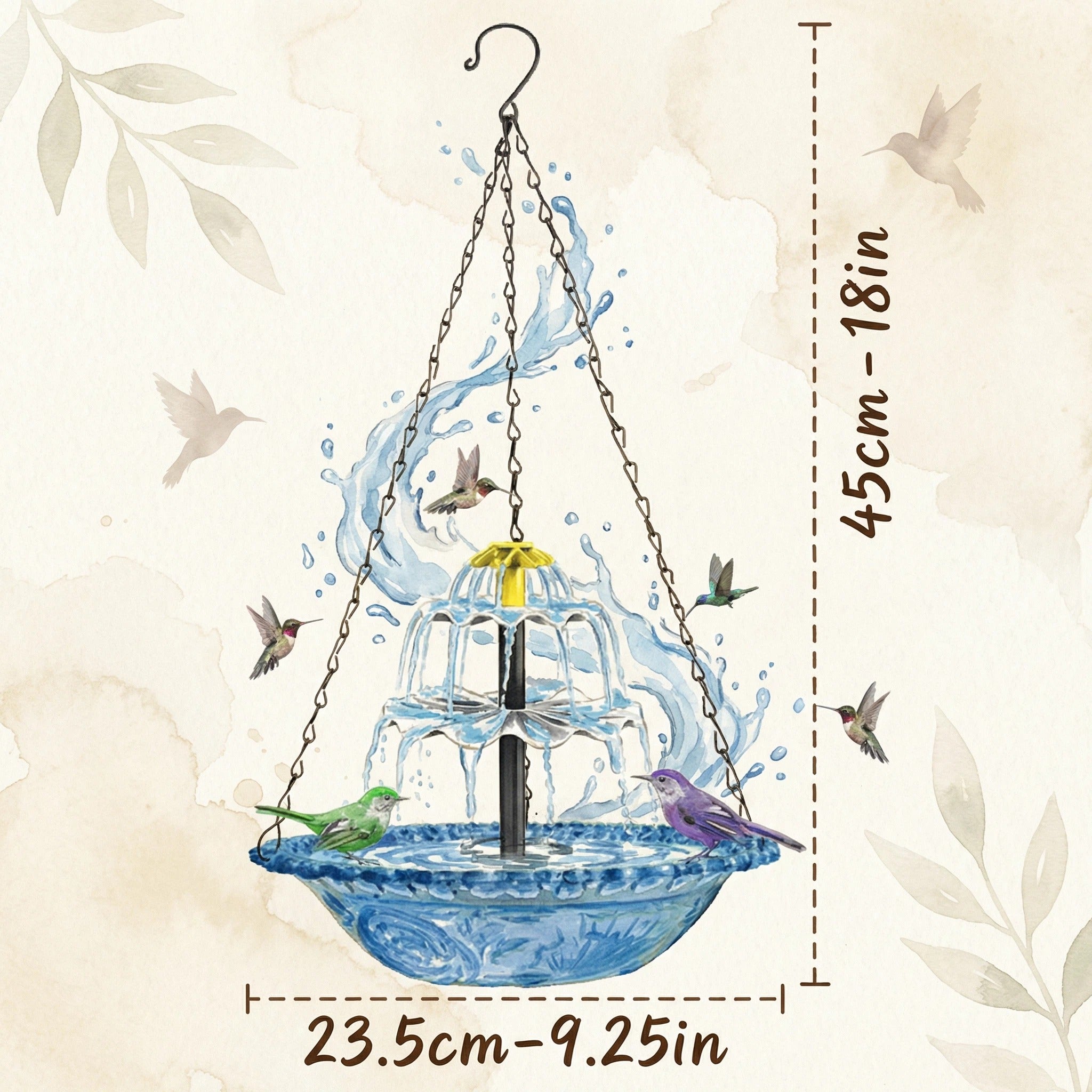 AquaBloom™ | Fontaine suspendue solaire – Abreuvoir pour oiseaux avec jeu d'eau à 2 niveaux