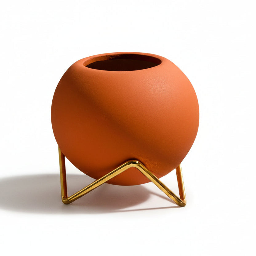 Pot de fleurs en céramique avec support en métal style nordique 10,5 cm