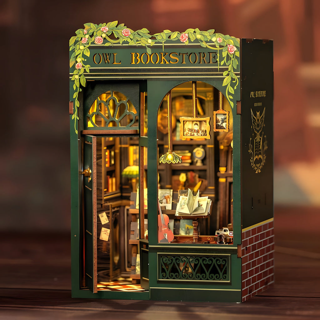 DIY Miniature Hiboux Librairie – Kit en Bois 3D avec Éclairage pour Décoration Créative