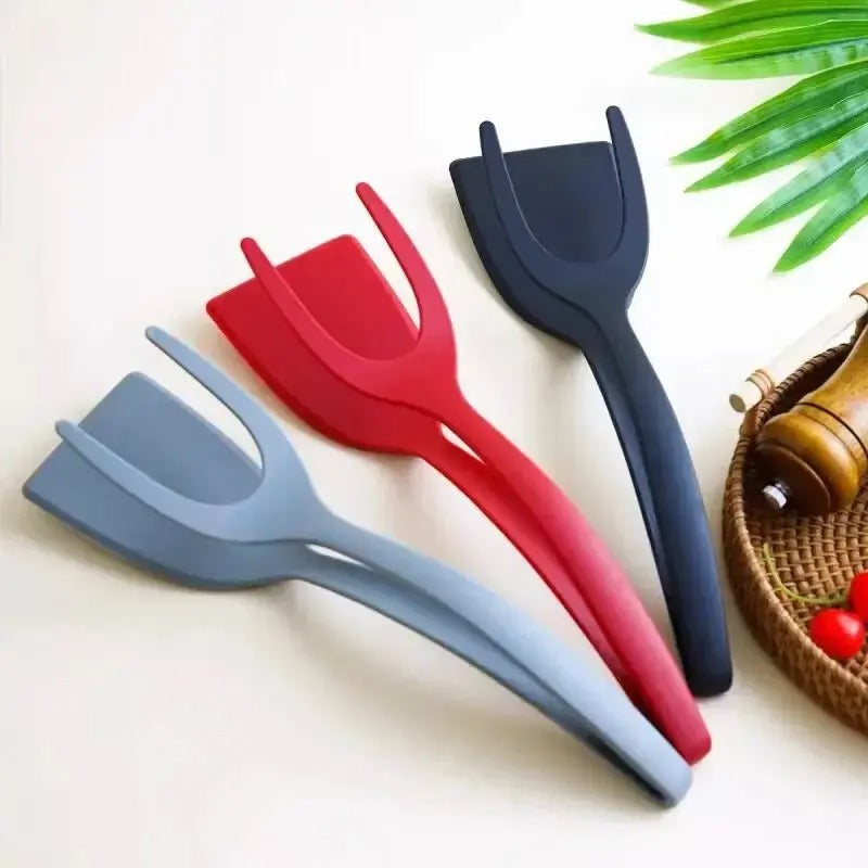 Spatule en silicone | Ustensile 2-en-1 pour retourner et saisir les poêles antiadhésives | Résistant à la chaleur, compatible lave-vaisselle | Noir/Rouge/Gris