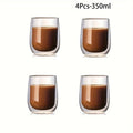 Ensemble de 4 Verres Double Paroi – Verre de 350ml pour Boissons Chaudes et Froides