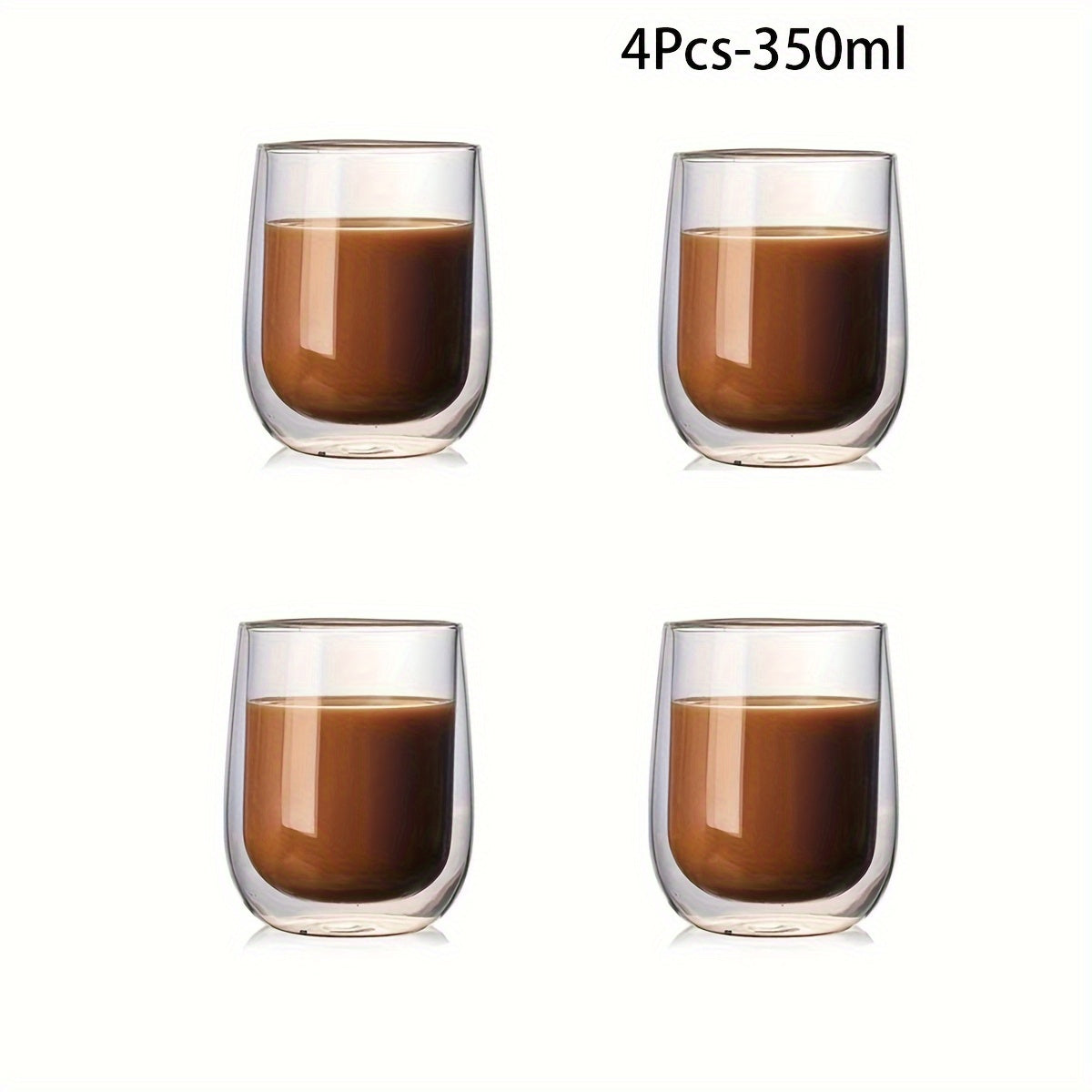 Ensemble de 4 Verres Double Paroi – Verre de 350ml pour Boissons Chaudes et Froides